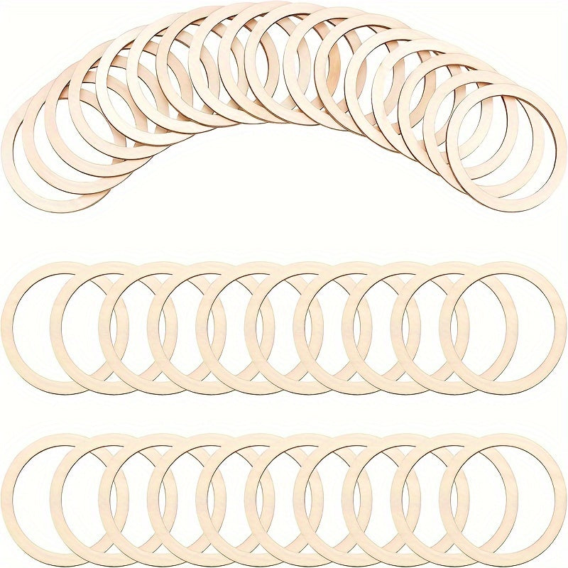 30pcs 75mm Natural Wood Rings Circle Ornaments for Painting Christmas Decor