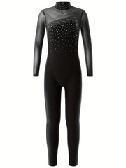 Girls Long Sleeve Turtleneck Jumpsuit for Gymnastics