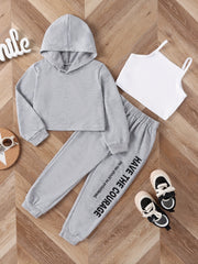 Toddler Girl's 3pcs Hoodie & Cami Top & Sweatpants Set, Spring/Fall Outfits