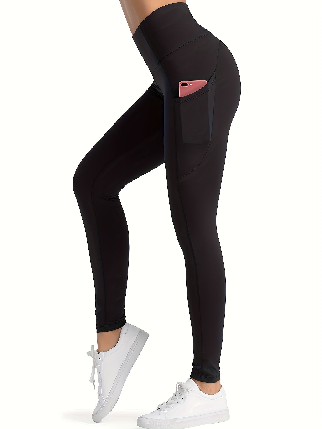 Sports Leggings Women's Plus Solid Pipping Wide Band Waist Skinny