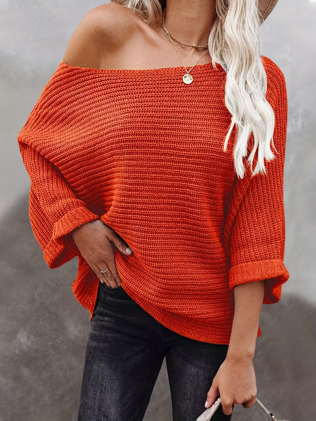 Off Shoulder Ribbed Long Sleeve Sweater