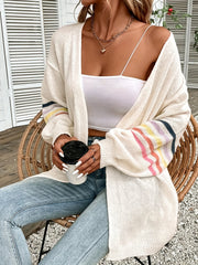 Plus Stripe Print Long Sleeve Open Front Cardigan