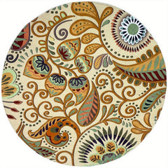 Large Circle Rug Paisley Floral Rugs Machine Washable Low Pile Floor Mat