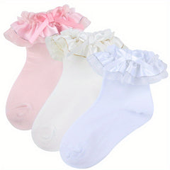 Girls Lace Ruffle Bow Socks for Autumn/Spring