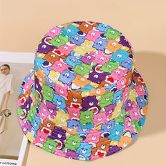 Bear Print Bucket Hat Candy Reversible Sunshade Fisherman Cap