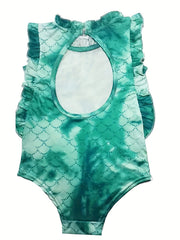 Toddler Girls Fish Scales Tie Dye One Piece Swimsuit