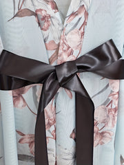 Floral Print Mesh Night Robe Long Sleeve Robe With Belt Women's Lingerie