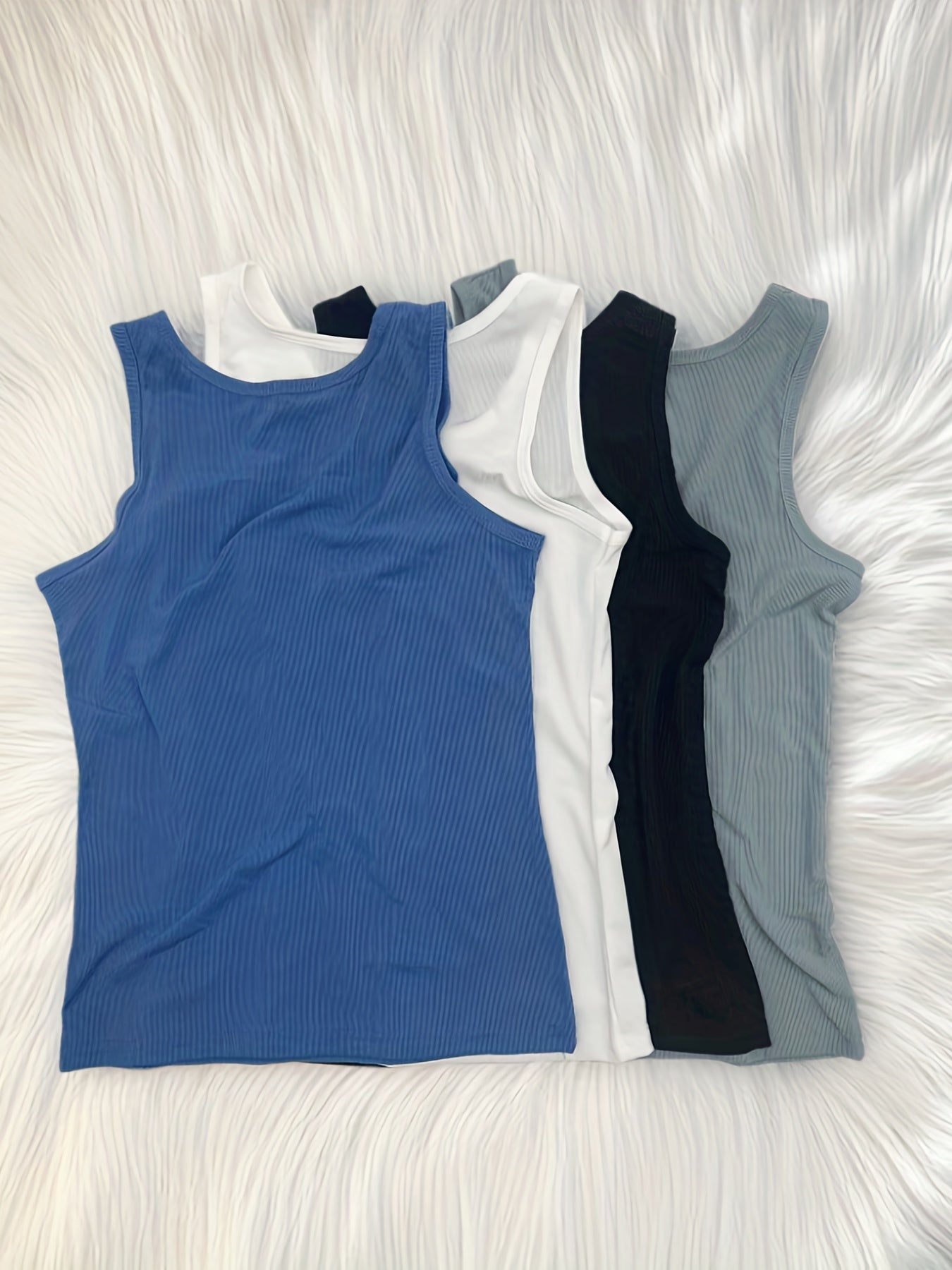 4pcs Ribbed Tank Tops Crew Neck Women's Lingerie