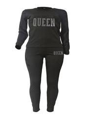 Rhinestone Letter Print Sleeve Crop Top & Leggings Set