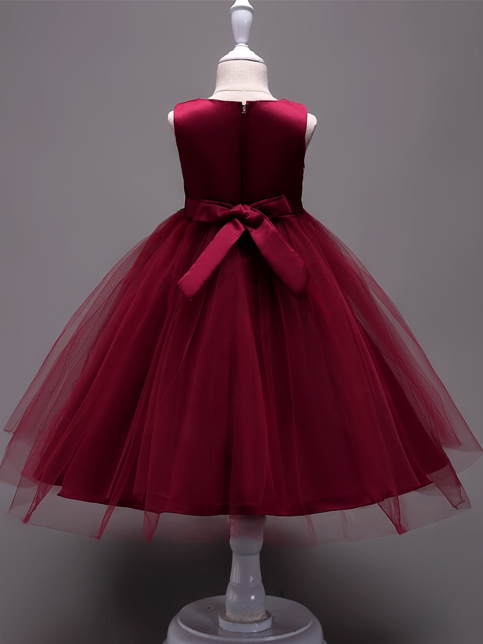 Girls Sleeveless Puffy Princess Dress Flowers Embroidery Tulle Tutu Dress