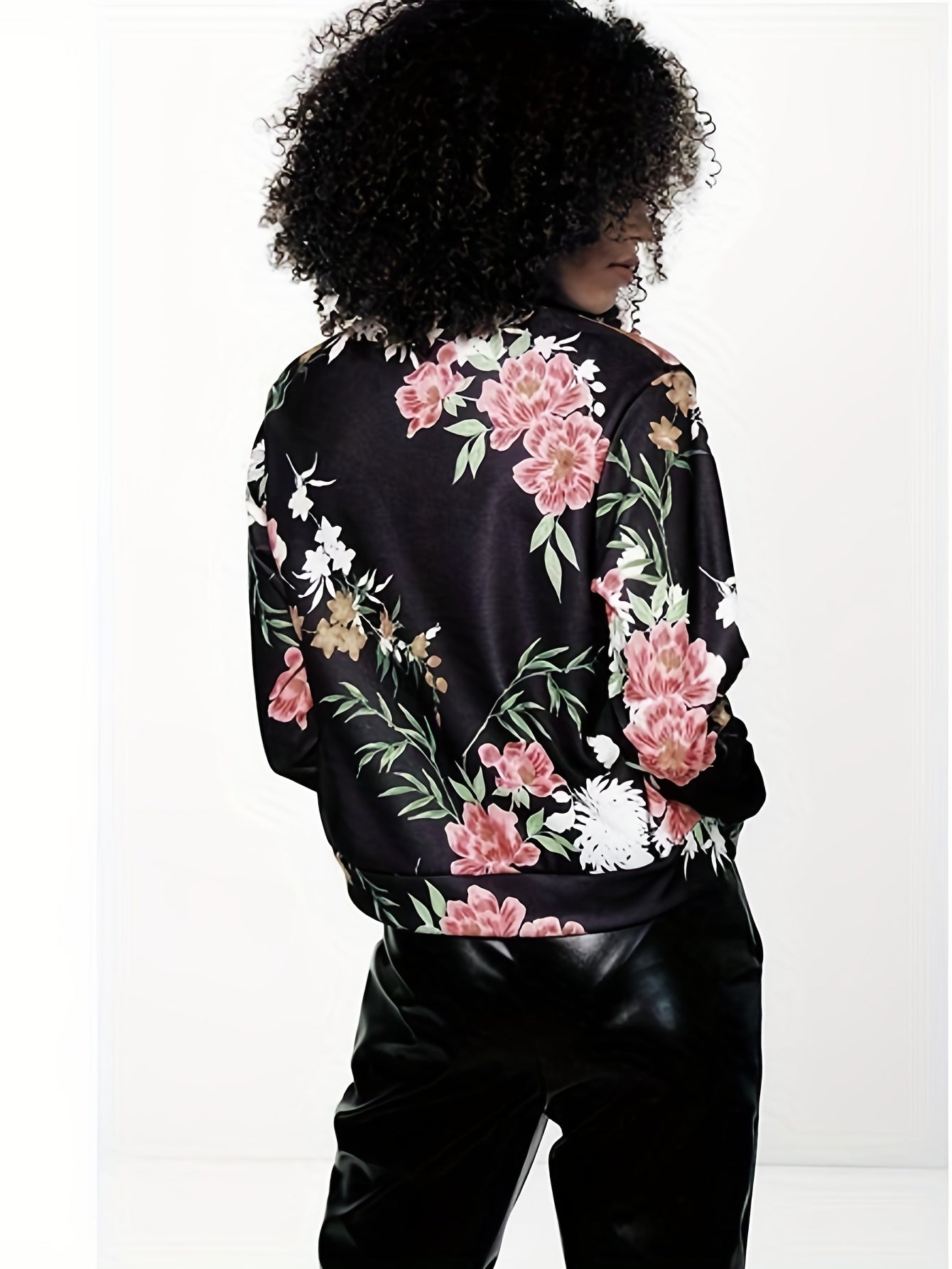 Floral Print Zip Up Jacket Women's Outerwear
