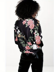 Floral Print Zip Up Jacket Women's Outerwear