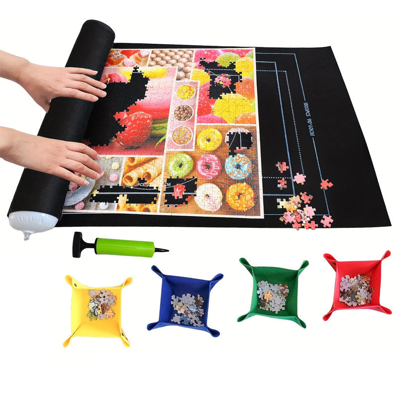 Portable Jigsaw Puzzle Mat Roll with Sorting Trays & Storage Bag