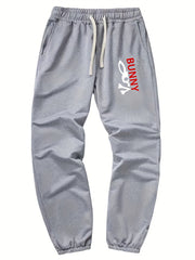 Bunny Print Drawstring Sweatpants Loose Fit Joggers Men's Casual Pants