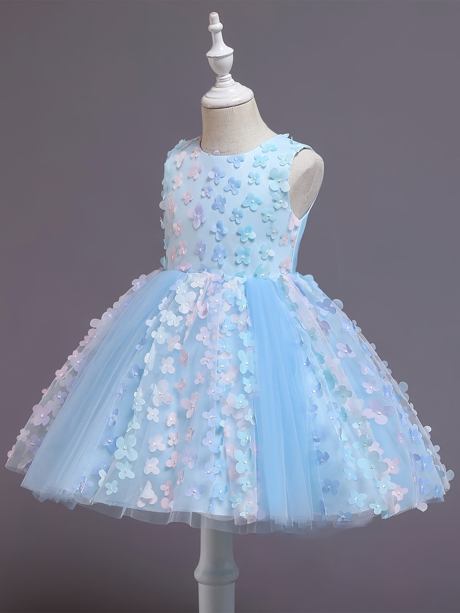 Girls Sleeveless Tutu Princess Dress with Flower Decoration