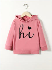 Girls' HI Greeting Print Hooded Sweatshirt Top