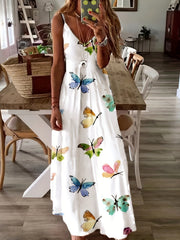Butterfly Print Spaghetti Strap Dress V Neck Cami Dress