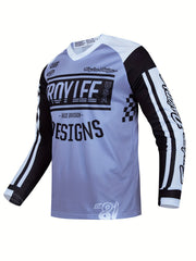 Men's Letter Print Block Long Sleeve V Neck T shirt