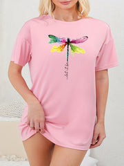 Dragonfly Print Round Neck Sleep Dress