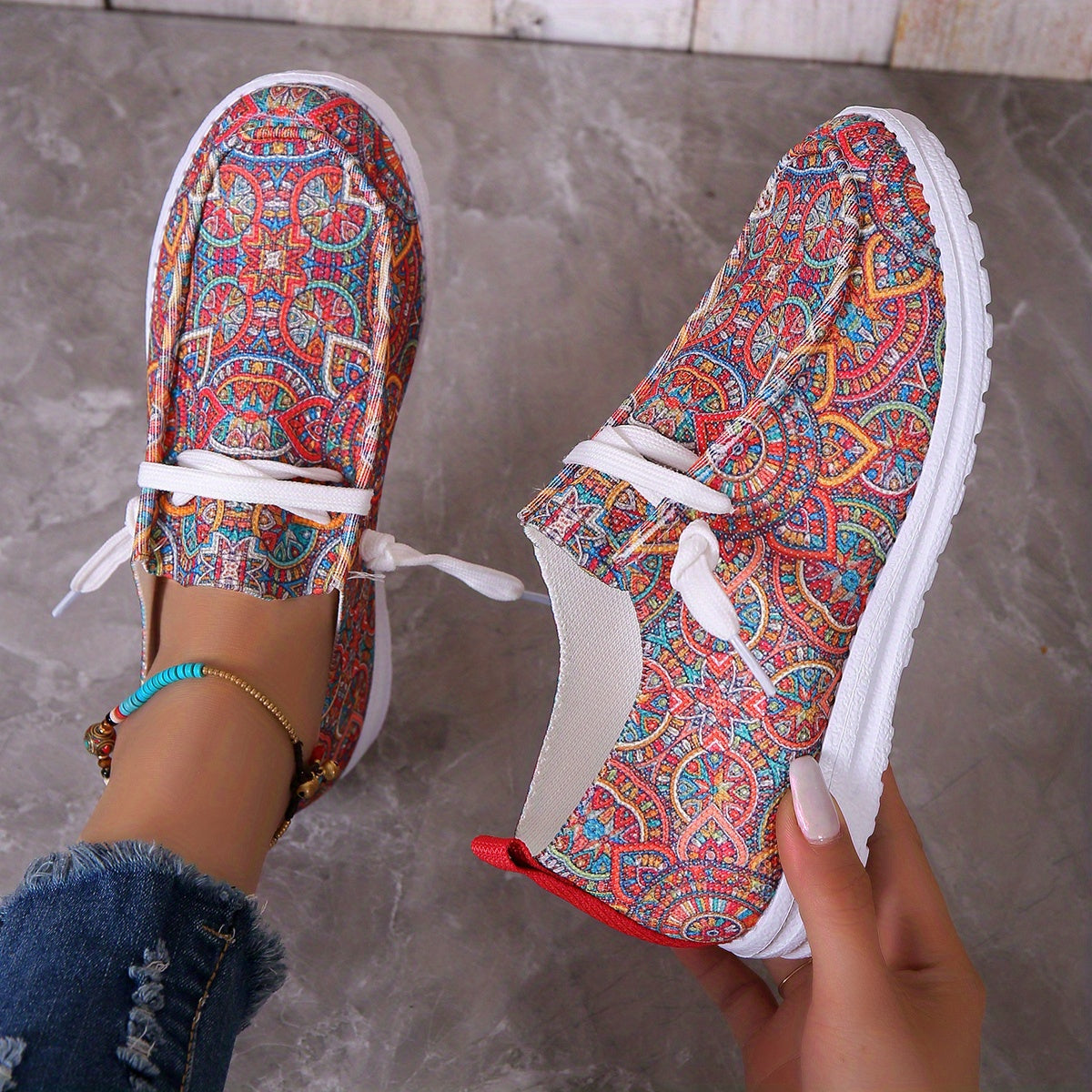 Women's Tribal Style Flat Loafers Lightweight Slip On Shoes