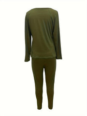 Solid Long Sleeve Top & Leggings Set