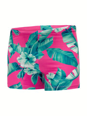 Men s Tropical Leaf & Floral Print Swim Boxers Hawaiian Style
