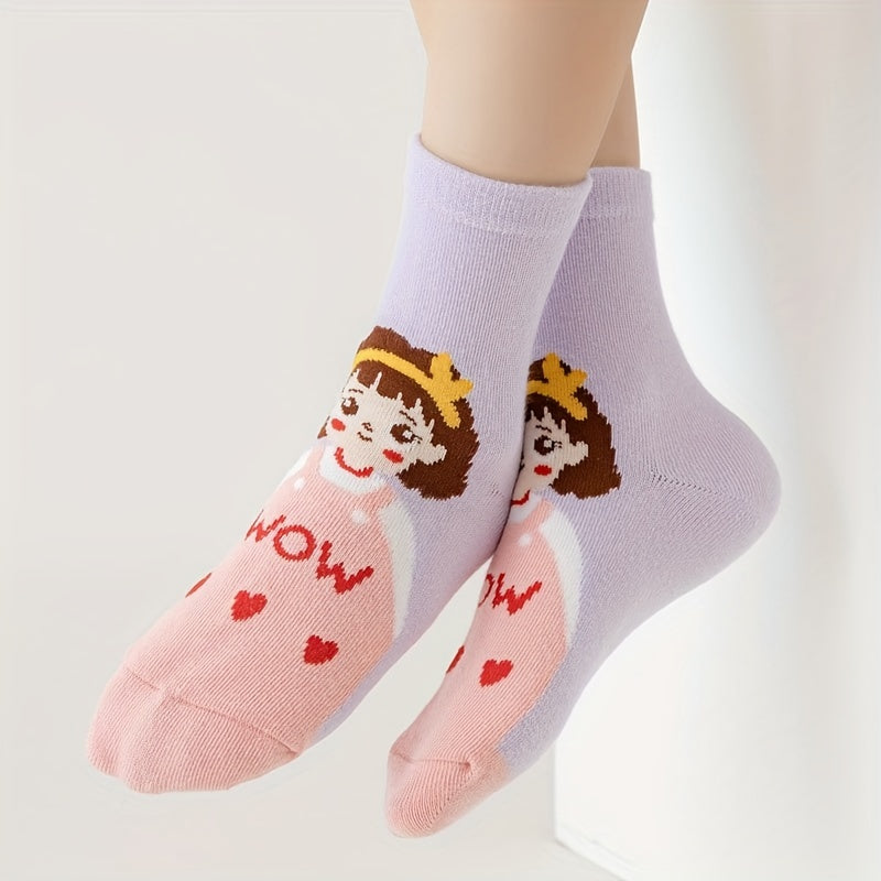 5pairs Cartoon Pattern Kids Socks Breathable Comfy Deodorant Socks