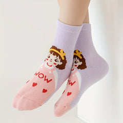 5pairs Cartoon Pattern Kids Socks Breathable Comfy Deodorant Socks