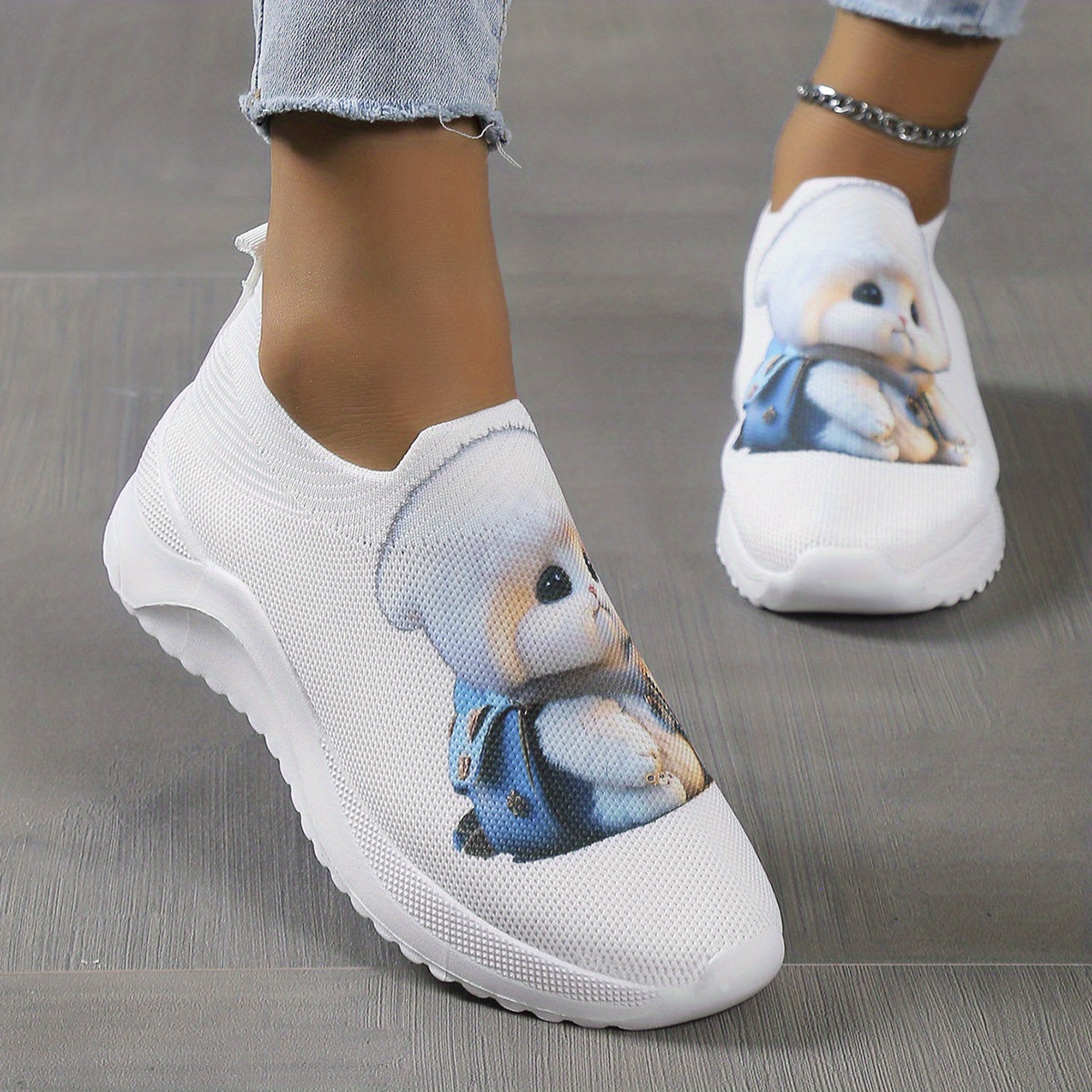 Women's Cartoon Slip On Sock Shoes Lightweight Non slip Outdoor Sporty Shoes