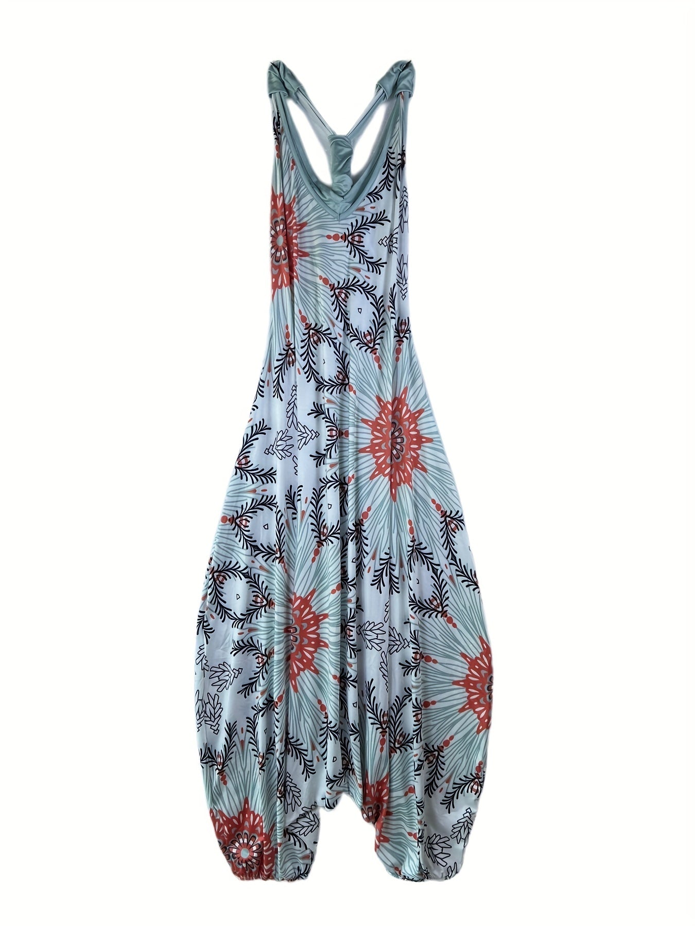 Graphic Print V Neck Jumpsuit