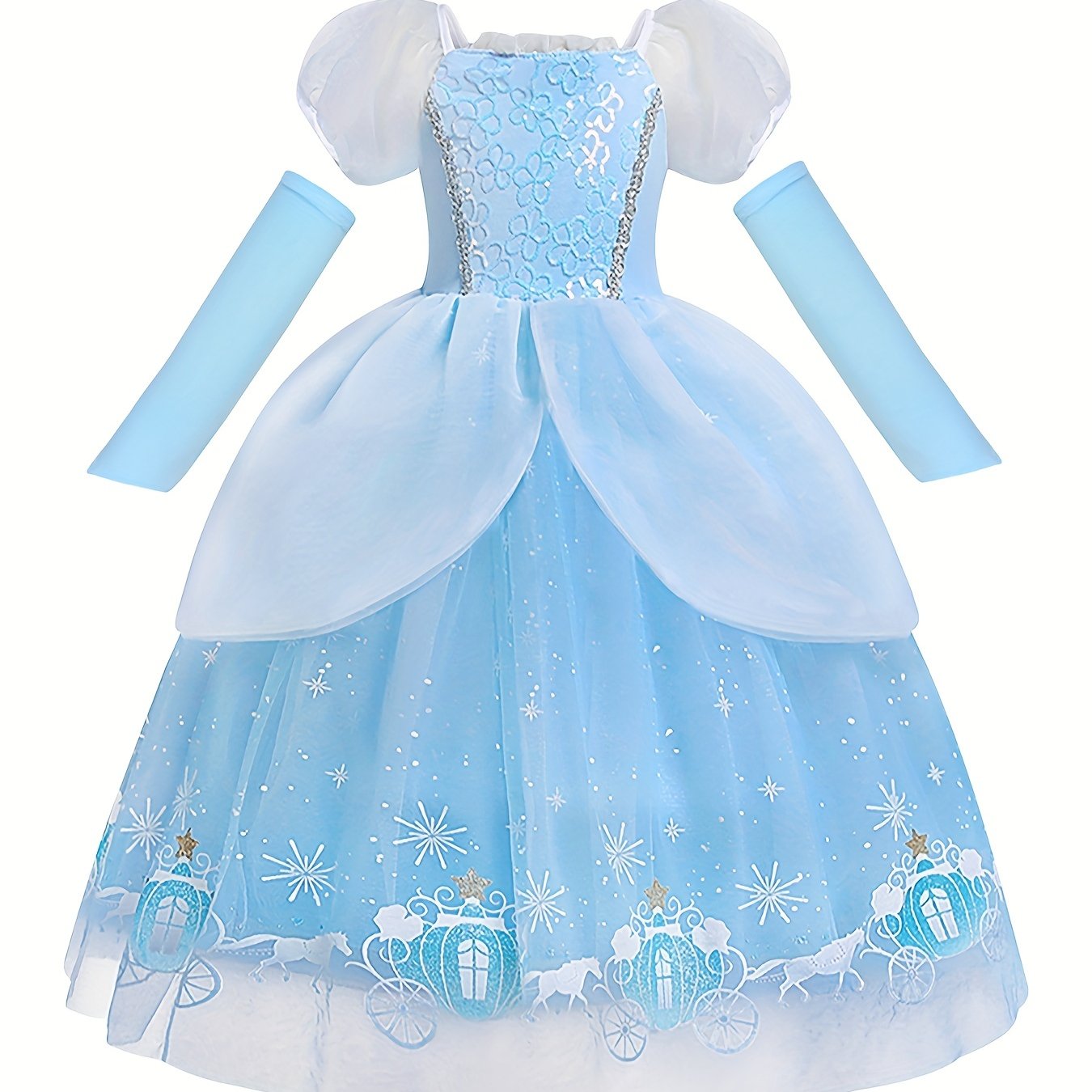 Kid Girls Princess Dresses Fancy Costumes Tulle Sequins Puff Sleeves Dress
