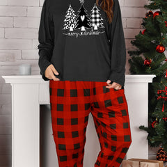 Women's Plus Christmas Lounge Set Long Sleeve Tee & Plaid Pants Pajamas