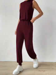 Sleeveless Waist Jumpsuit Solid Workout Women's Clothing