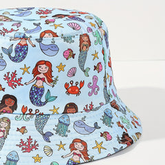 Kid's Mermaid Print Fisherman Hat, Sea Animals Sun Visor