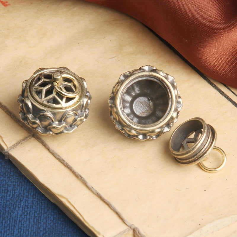 Mini Brass Lotus Incense Holder Key Chain for Car and Backpack