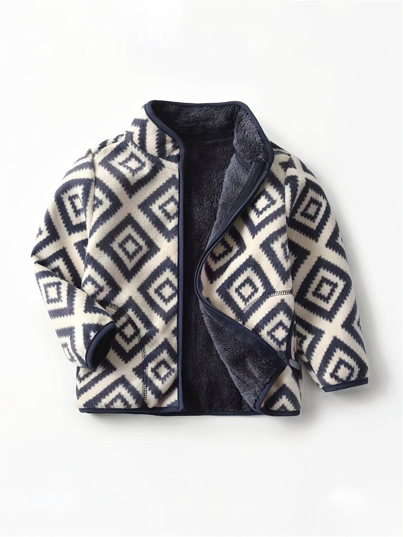 Boys Plaid Printed Warm Zipper Jacket