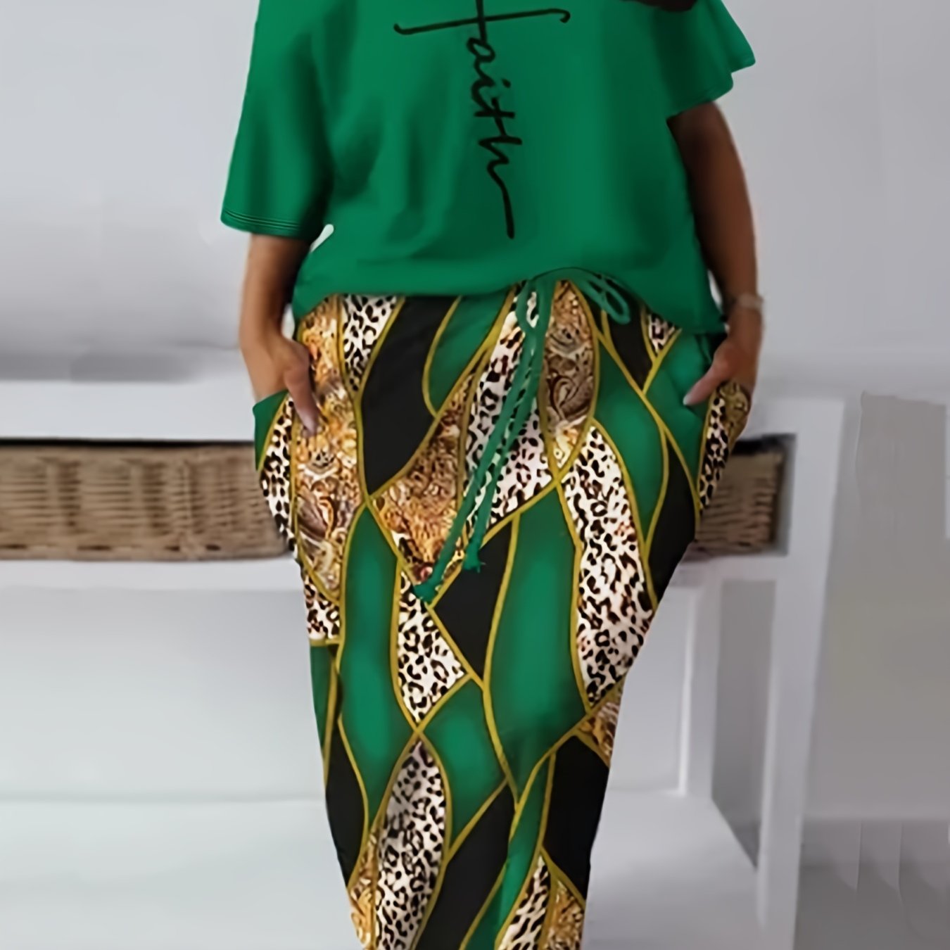 Faith Print Tops & Geo Print Skirts Set