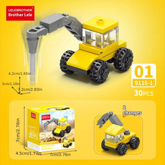 10pcs Mini Construction Vehicle Building Block Set Excavator Dump Truck Backhoe