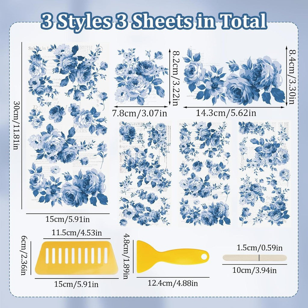 3pcs Floral Decals Rub On Designs for Scrapbooking Furniture 14+