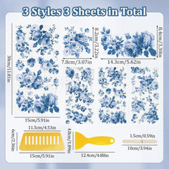 3pcs Floral Decals Rub On Designs for Scrapbooking Furniture 14+