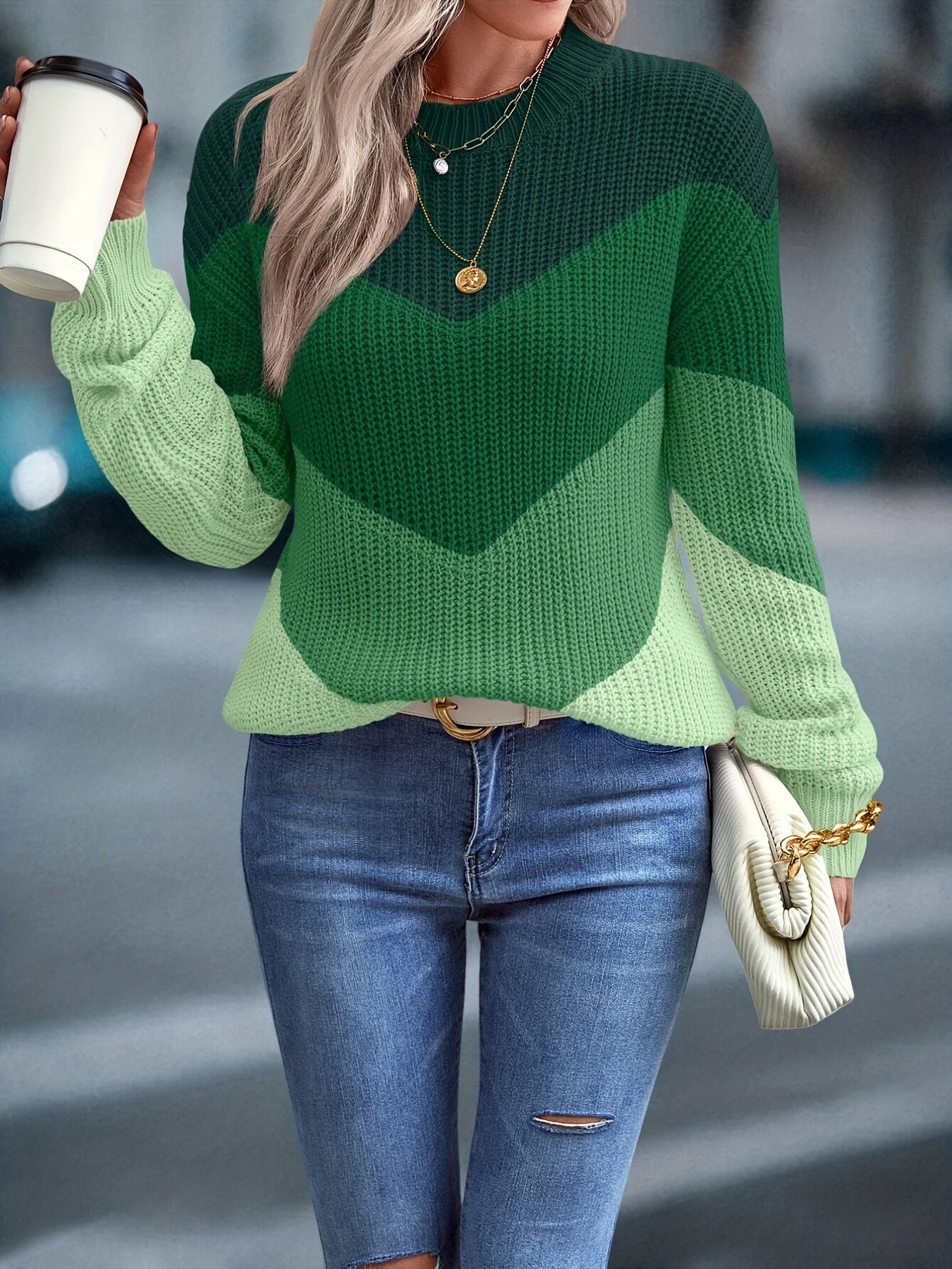 Crew Neck Pullover Sweater Casual Long Sleeve for Fall & Winter