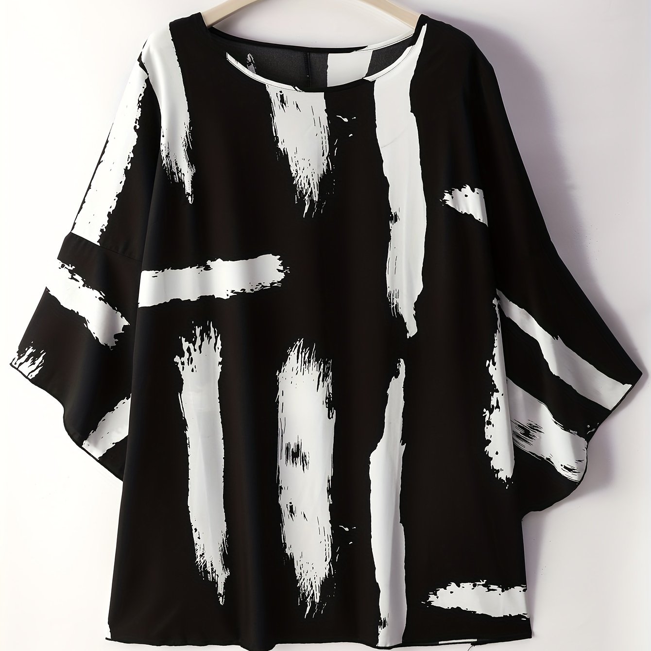 Bell Sleeve Brush Print Mini Dress