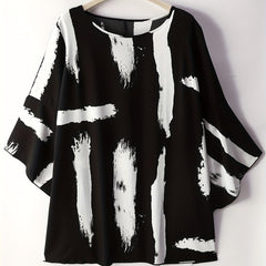 Bell Sleeve Brush Print Mini Dress