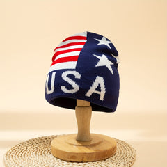 Flag Jacquard Beanie Elastic Hip Hop Knit Hat Unisex Warm Skull Cap