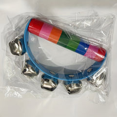 Wood Leather 5 Bell Half Round Hand Ring Music Children Grasp Toy