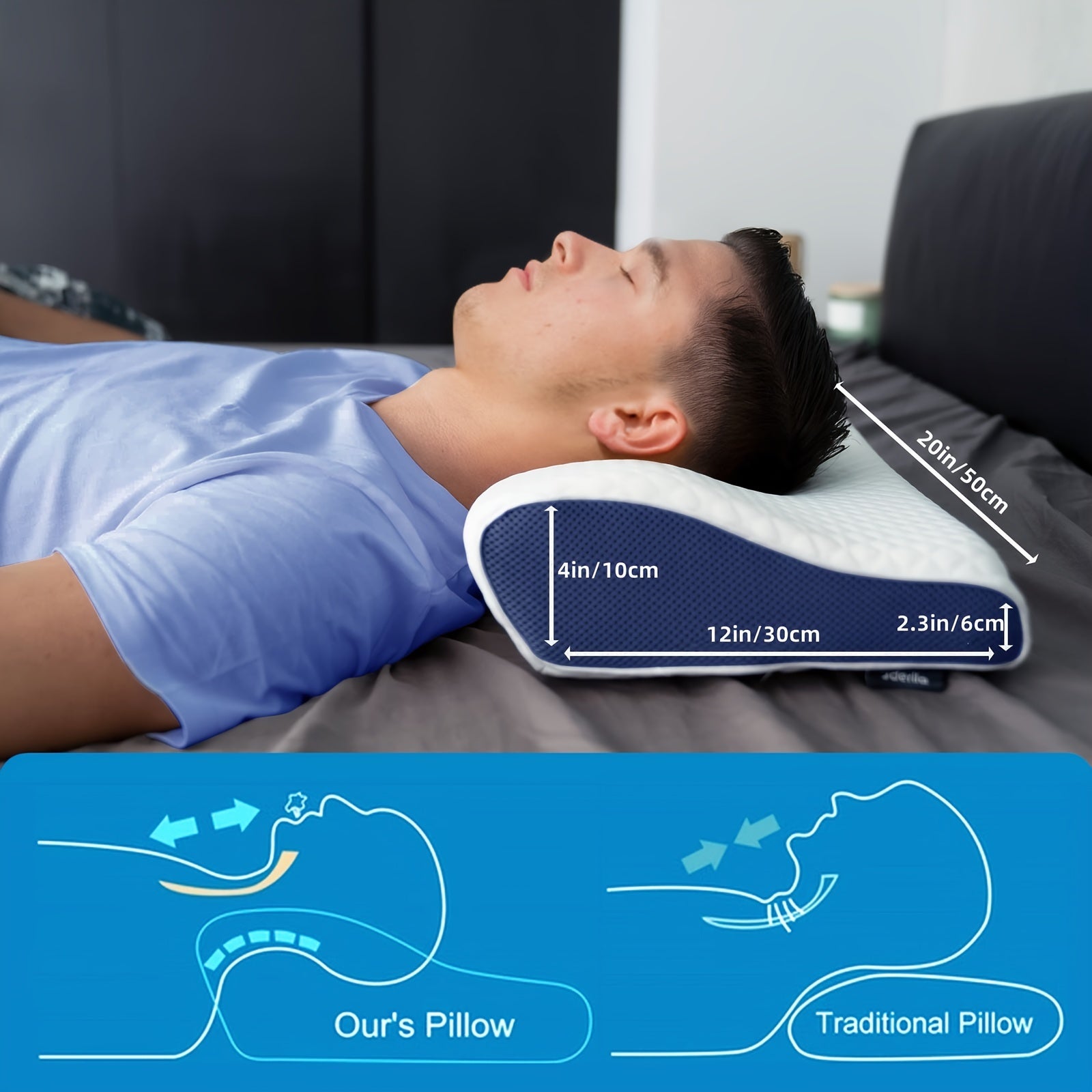 Contoured Memory Foam Pillow Neck Back Relax Improve Sleep Side Back Stomach