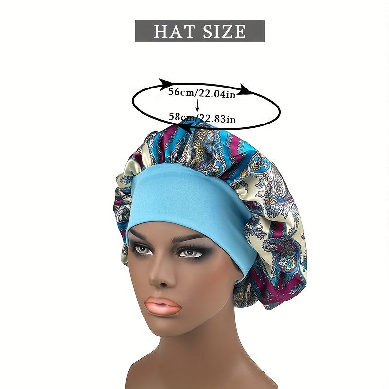 Vintage Paisley Print Satin Bonnet Nightcap Silk Elastic Sleeping Cap