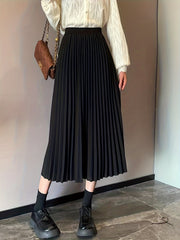 Elastic High Waist Pleated Skirt Spring & Fall Women's Clothing