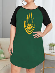 Plus Bear Paw & Football Print Raglan Sleeve Round Neck Tee Sleep Dress