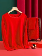 Solid Thermal Underwear Set Crew Neck Tops & Pants Women's Loungewear